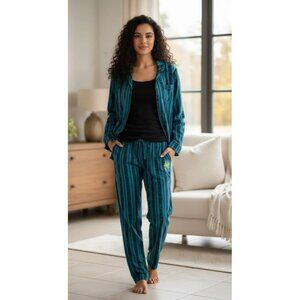 Disney Parks Haunted Mansion Ghost Host Pajama Set Medium - Teal HM Stripe PJs